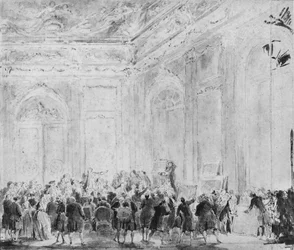 Escena con una venta de pinturas